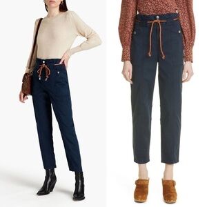 Veronica Beard Karter Belted Cotton-blend Twill Straight-leg Pants In Navy